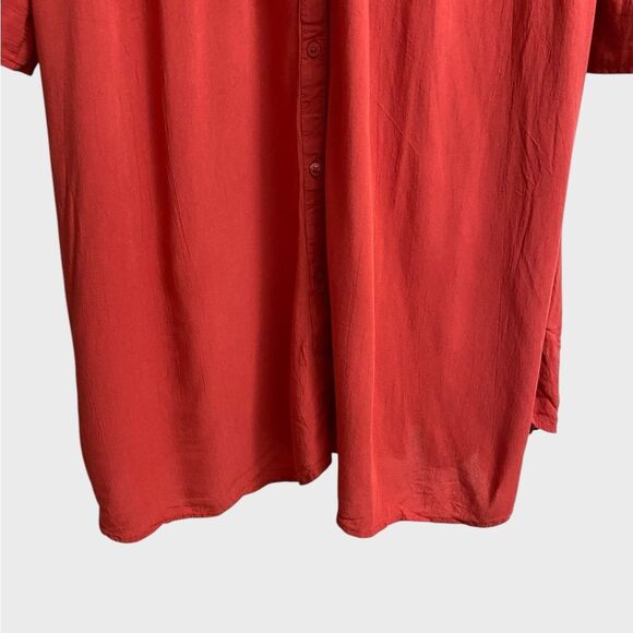 Old Navy Button Front Midi Shirt Dress Size L Crepe Seamed Waist Long Sleeves - Picture 8 of 15